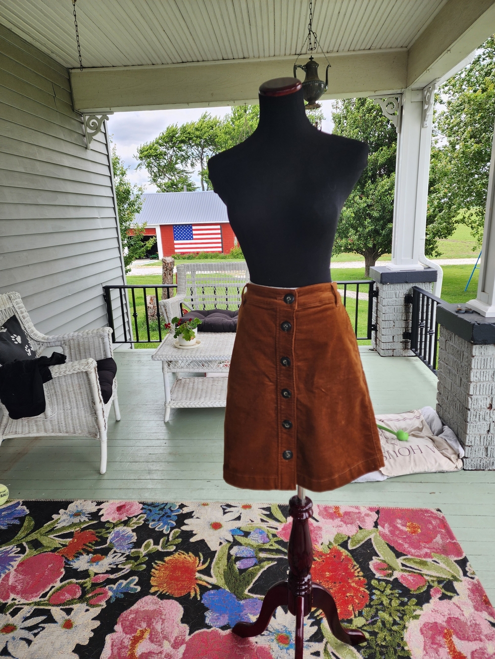 CAbi Rust Brown Button-Front Corduroy A-Line Skirt